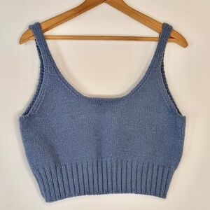 Blue Knit Tank Top Medium NWOT Chunky Sweater Vest Crop‎ Minimalist Coastal Y2K